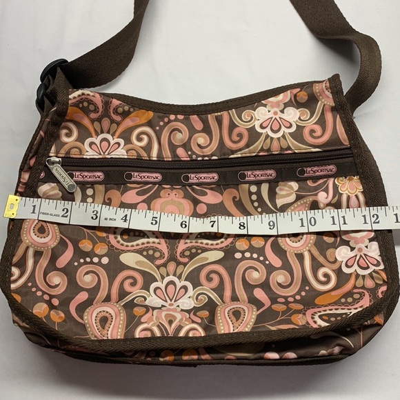 Le Sport Sac Crossbody or Shoulder Bag Brown and Pink Paisley Print - Picture 3 of 11